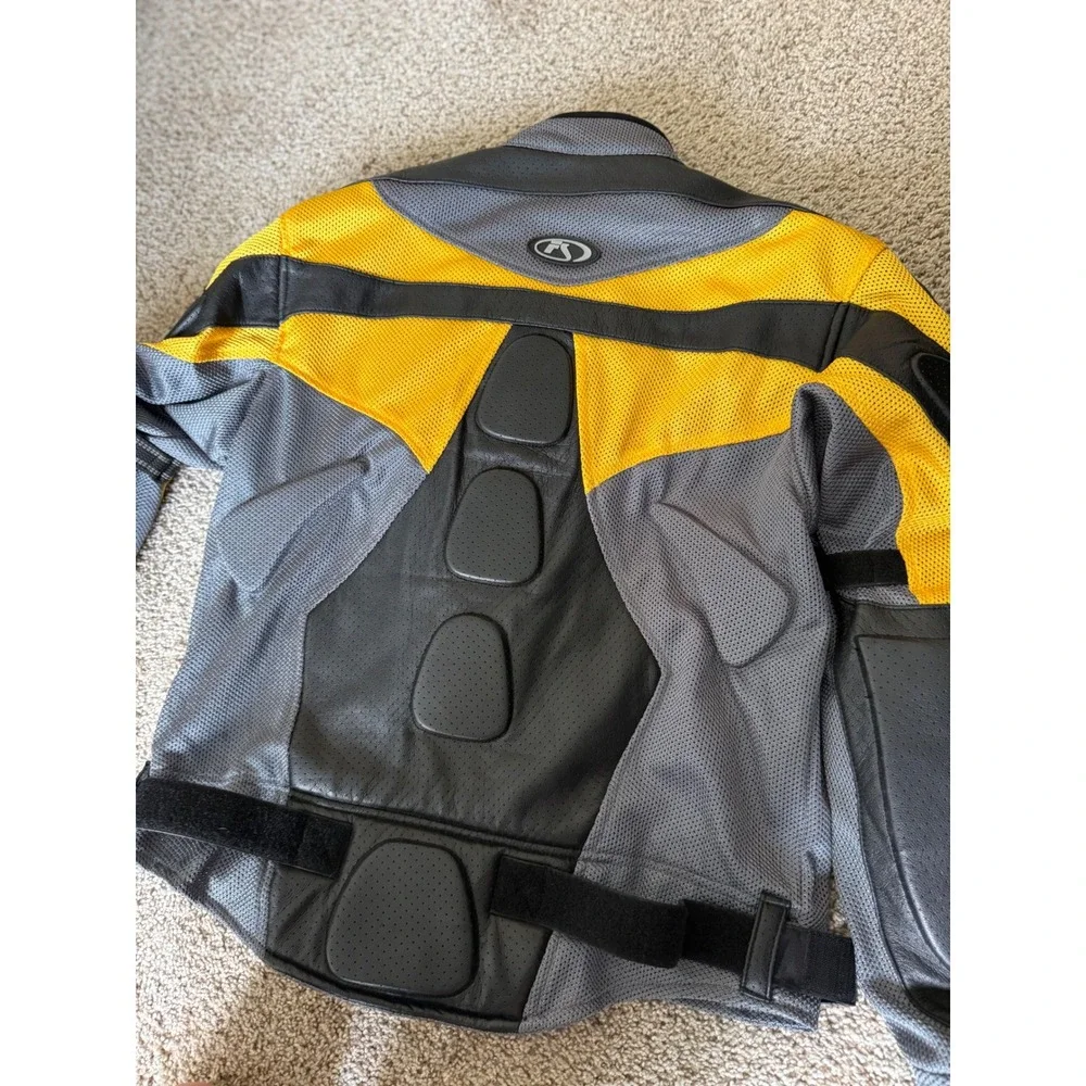 Fieldsheer High Temp Leather Mesh Motorcycle Jacket black yellow men size‎ 12/14